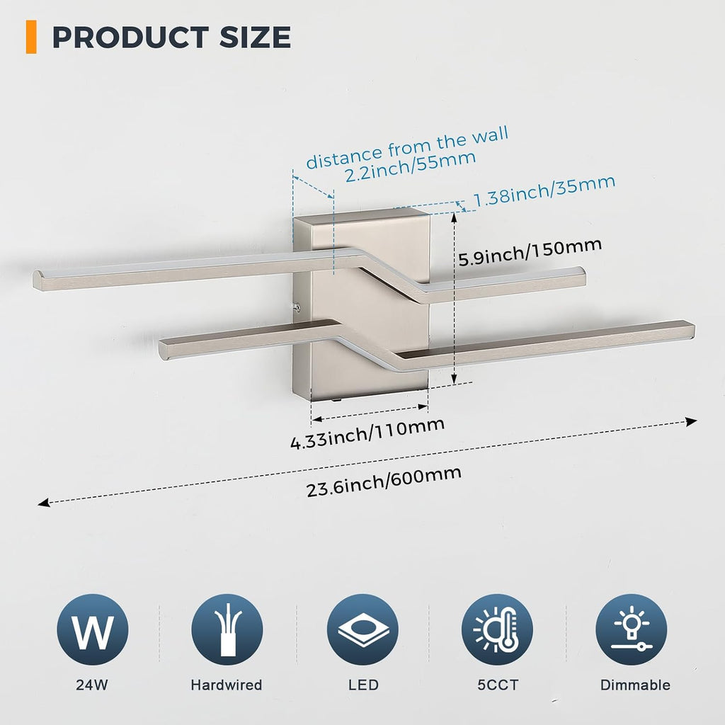 Brushed Nickel 5CCT LED Bathroom Vanity Light Bar