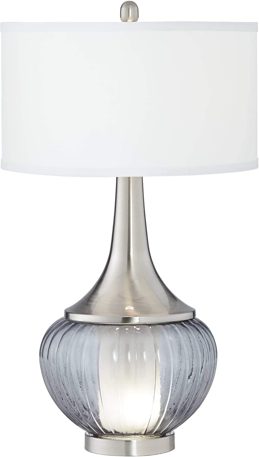 Nickel Ribbed Glass Table Lamp