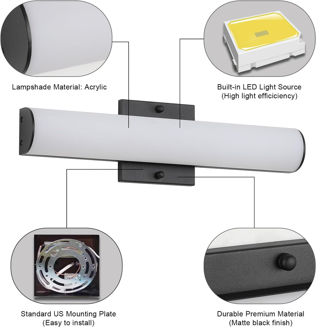 16 Inch Black Linear LED Bathroom Vanity Light