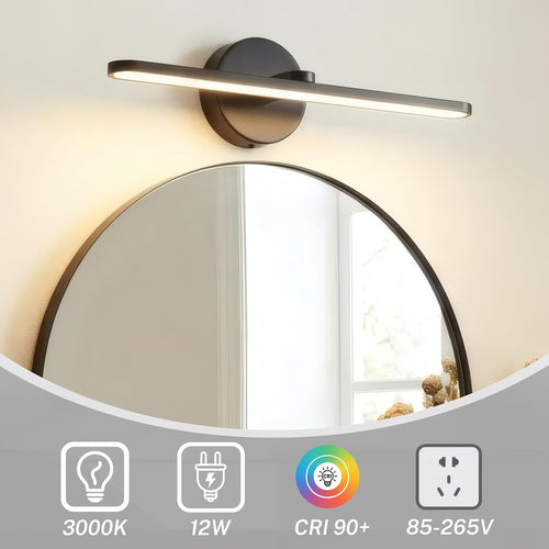 15" Rotatable Black IP44 Dimmable LED Vanity Light