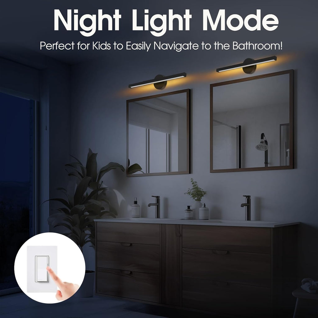 23 Inch Rotatable Black LED Vanity Light with Night Light