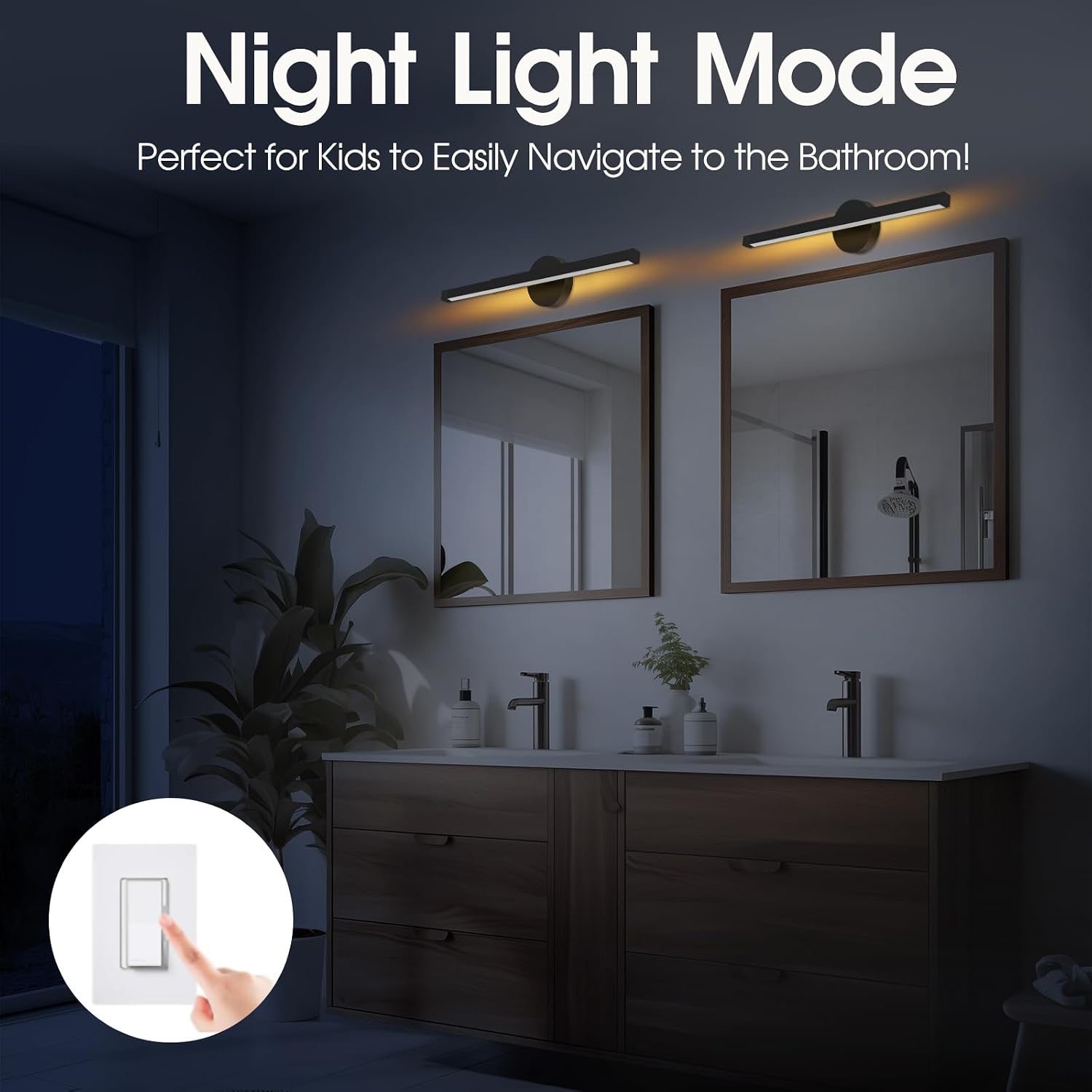 23 Inch Rotatable Black LED Vanity Light with Night Light
