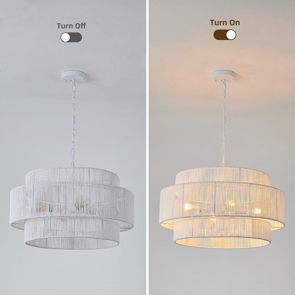 3-Tier White Rattan Coastal Pendant Light