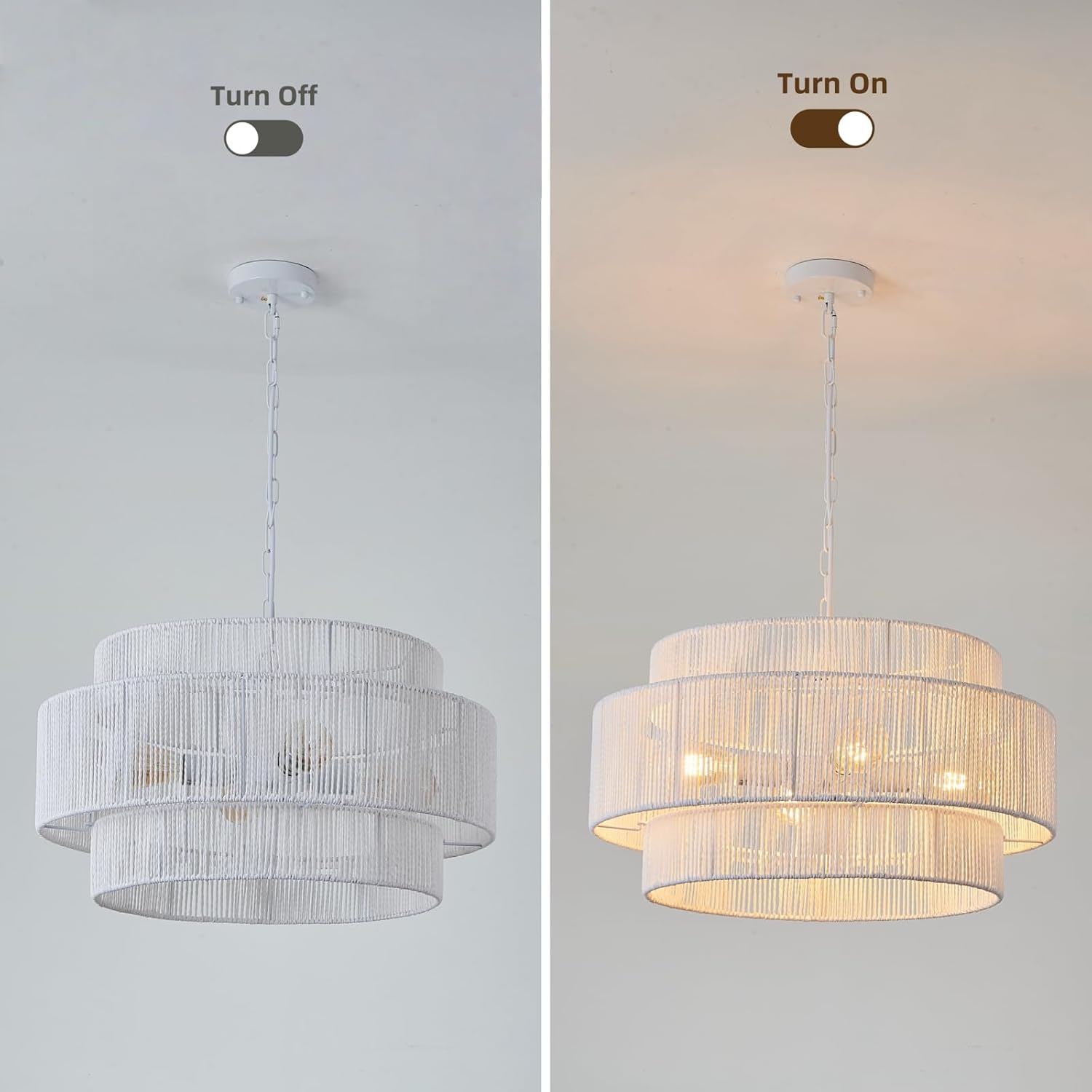 3-Tier White Rattan Coastal Pendant Light