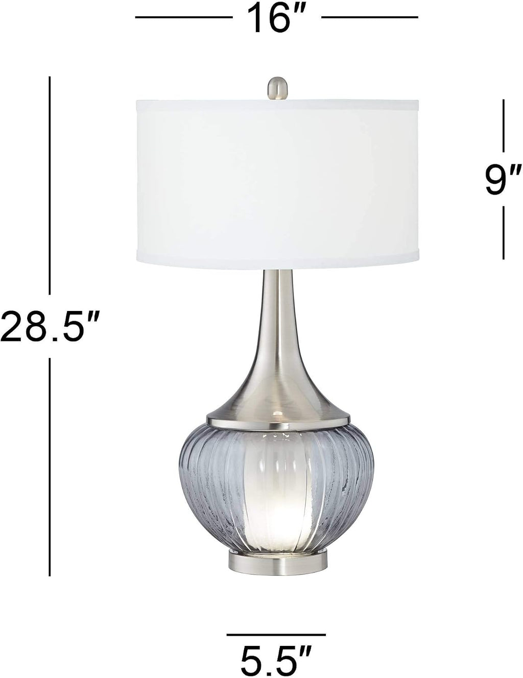 Nickel Ribbed Glass Table Lamp