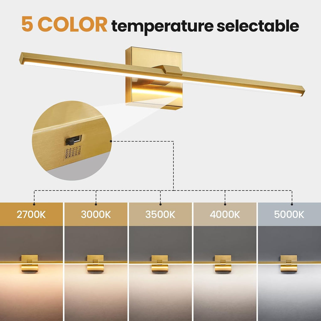 24" Brushed Gold 5CCT Dimmable LED Vanity Light