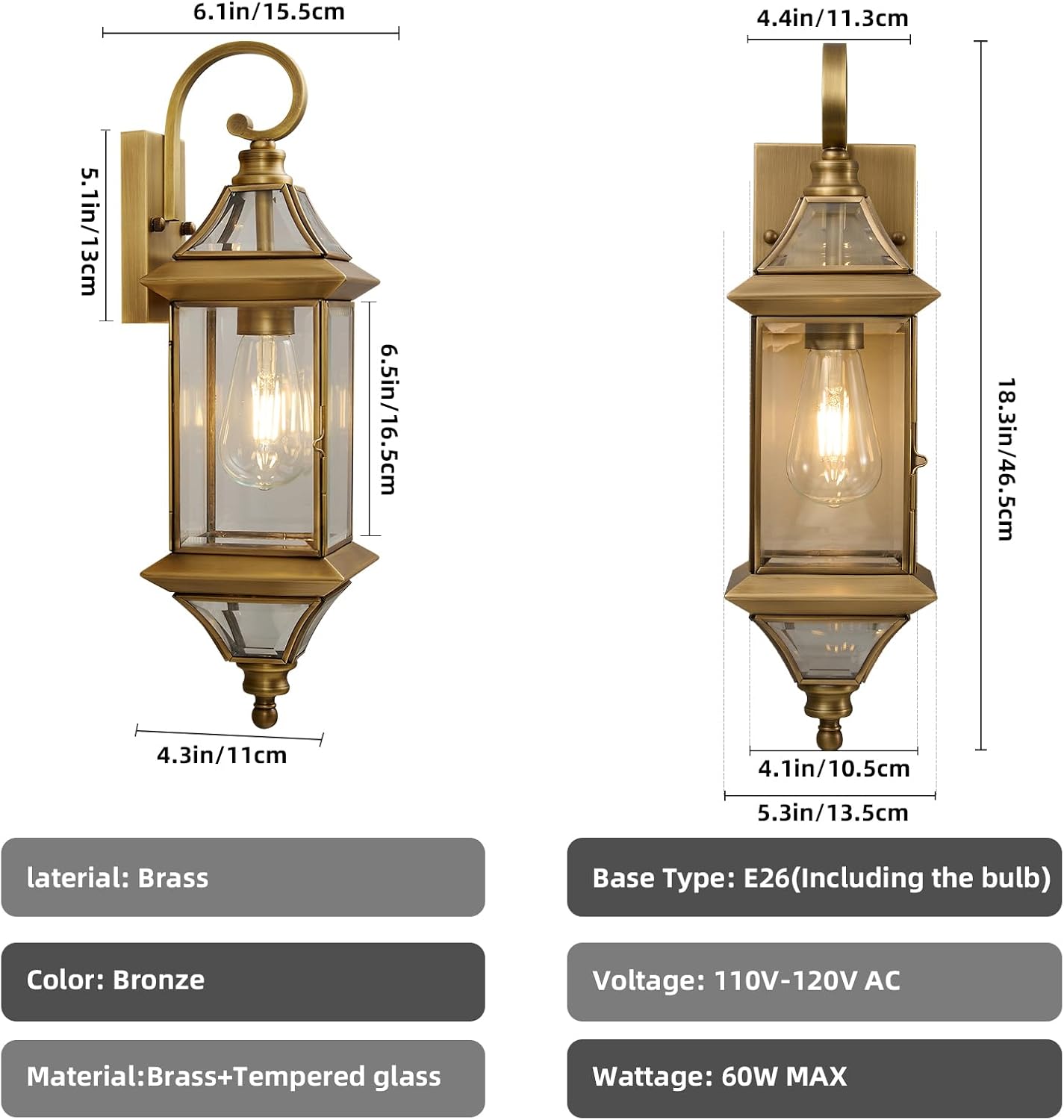 2 Pack Bronze Outdoor Wall Sconces