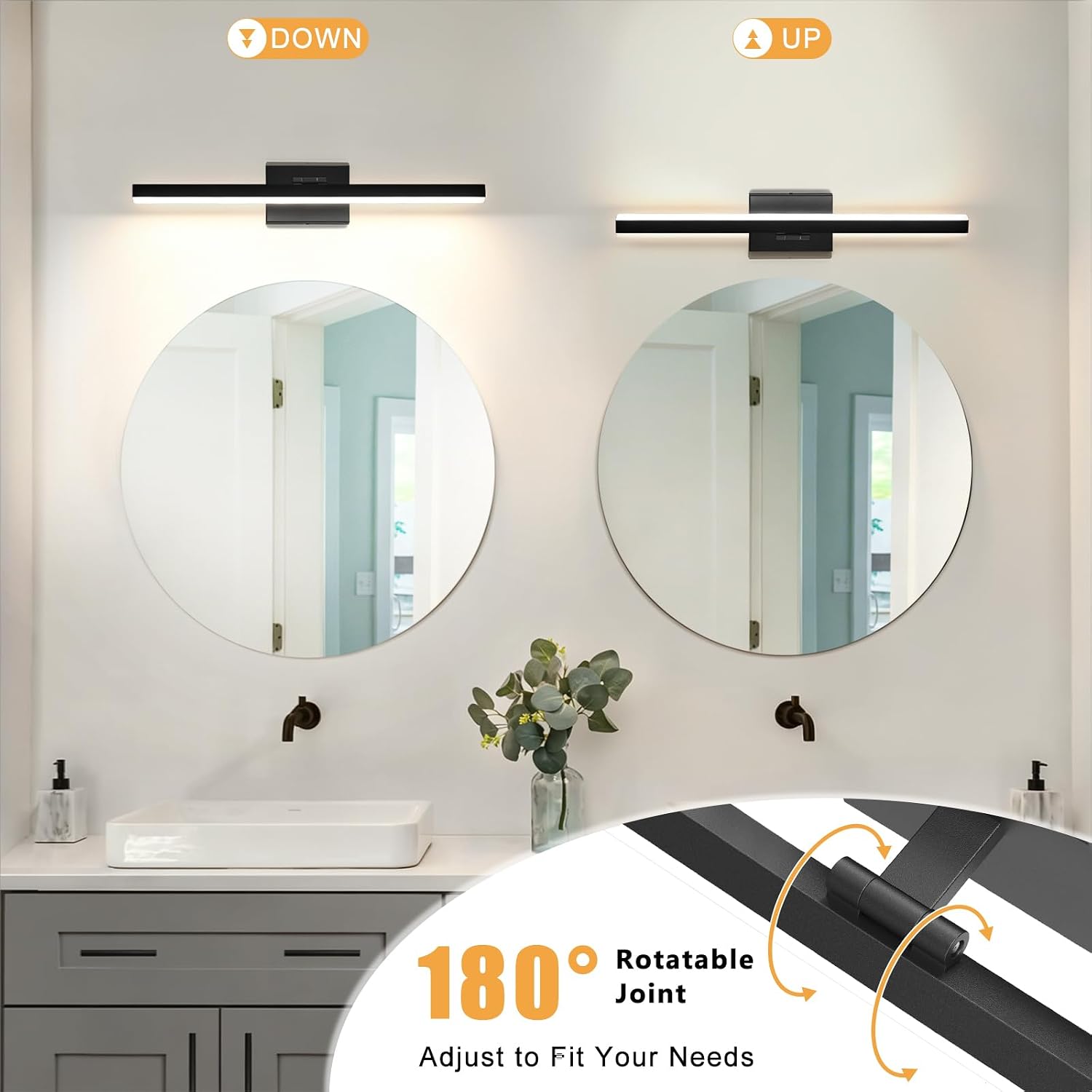 32" Rotatable Black 5CCT Dimmable LED Vanity Light