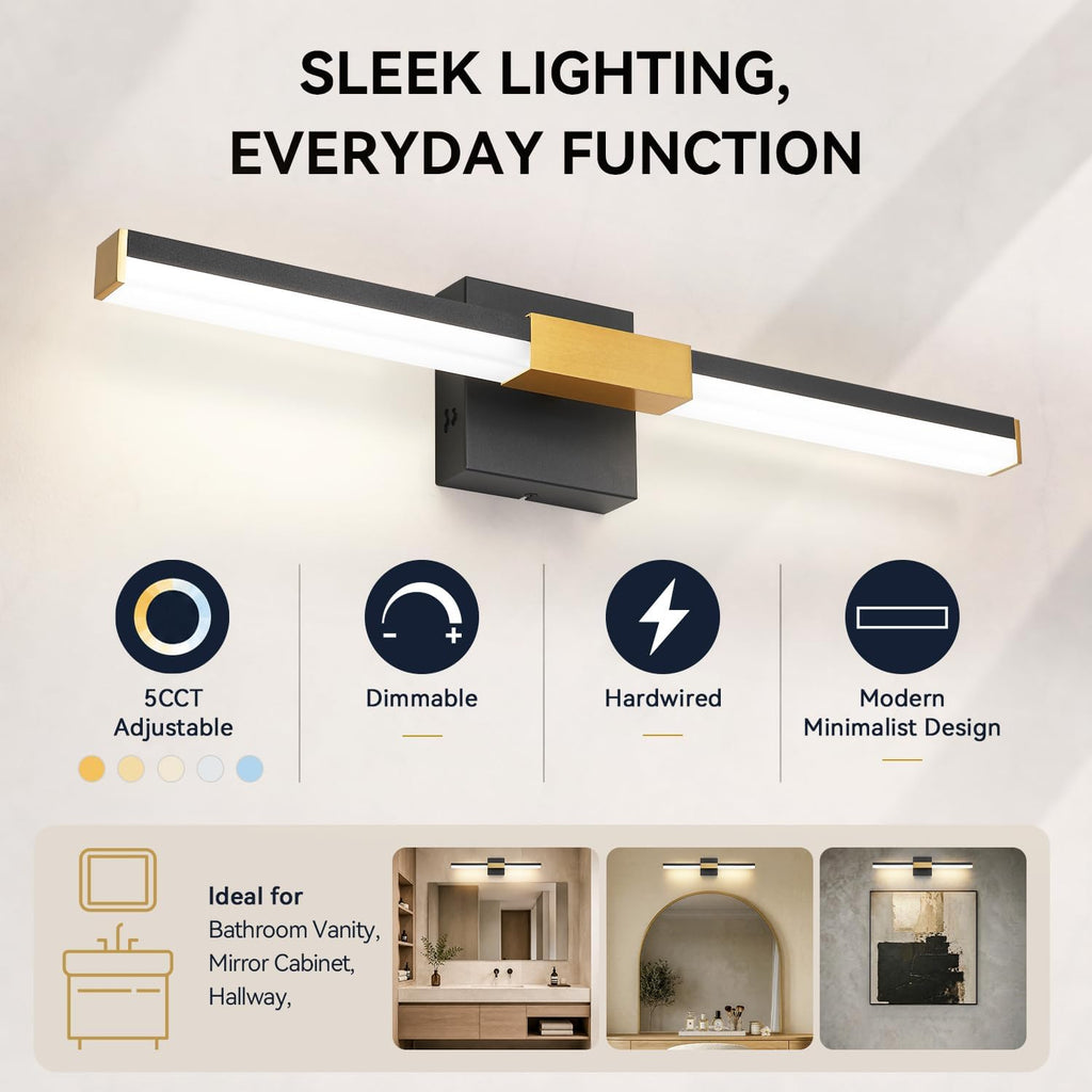 Black Gold 5CCT Adjustable LED Bathroom Vanity Light Bar