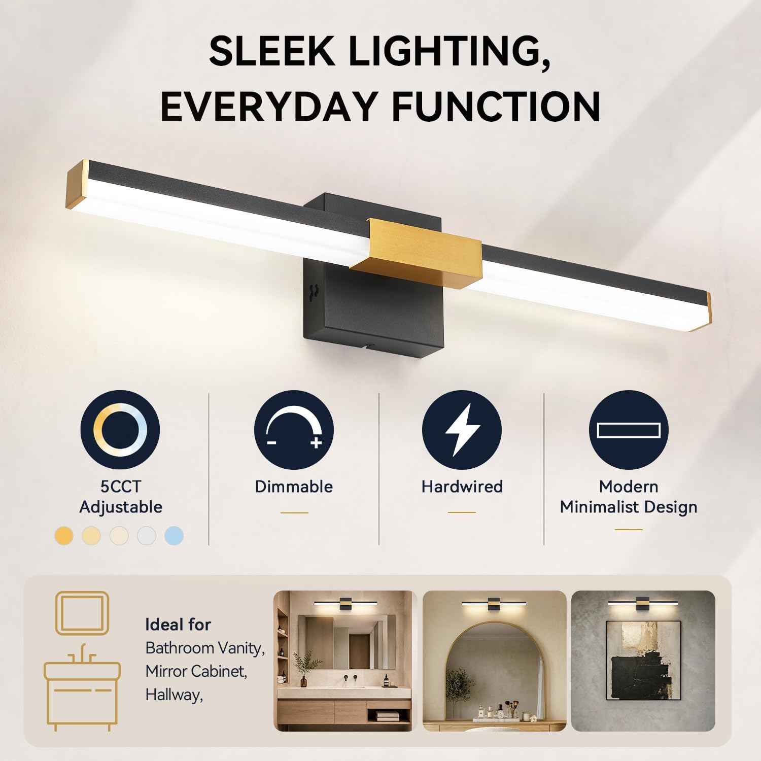 Black Gold 5CCT Adjustable LED Bathroom Vanity Light Bar