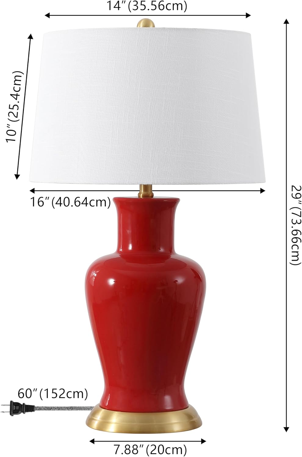 29" Red Ceramic Urn Table Lamp
