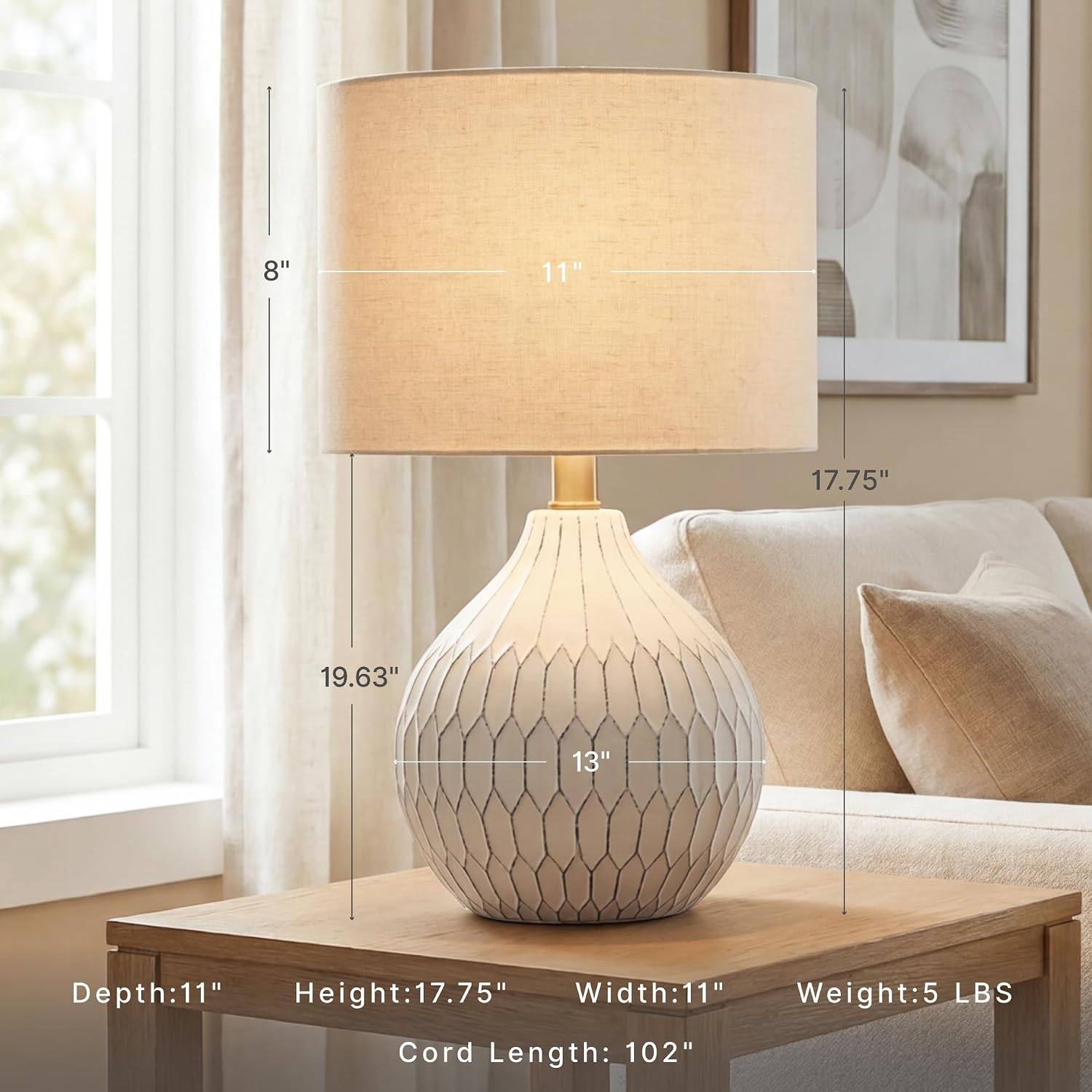 18" Antique White Ceramic Table Lamp