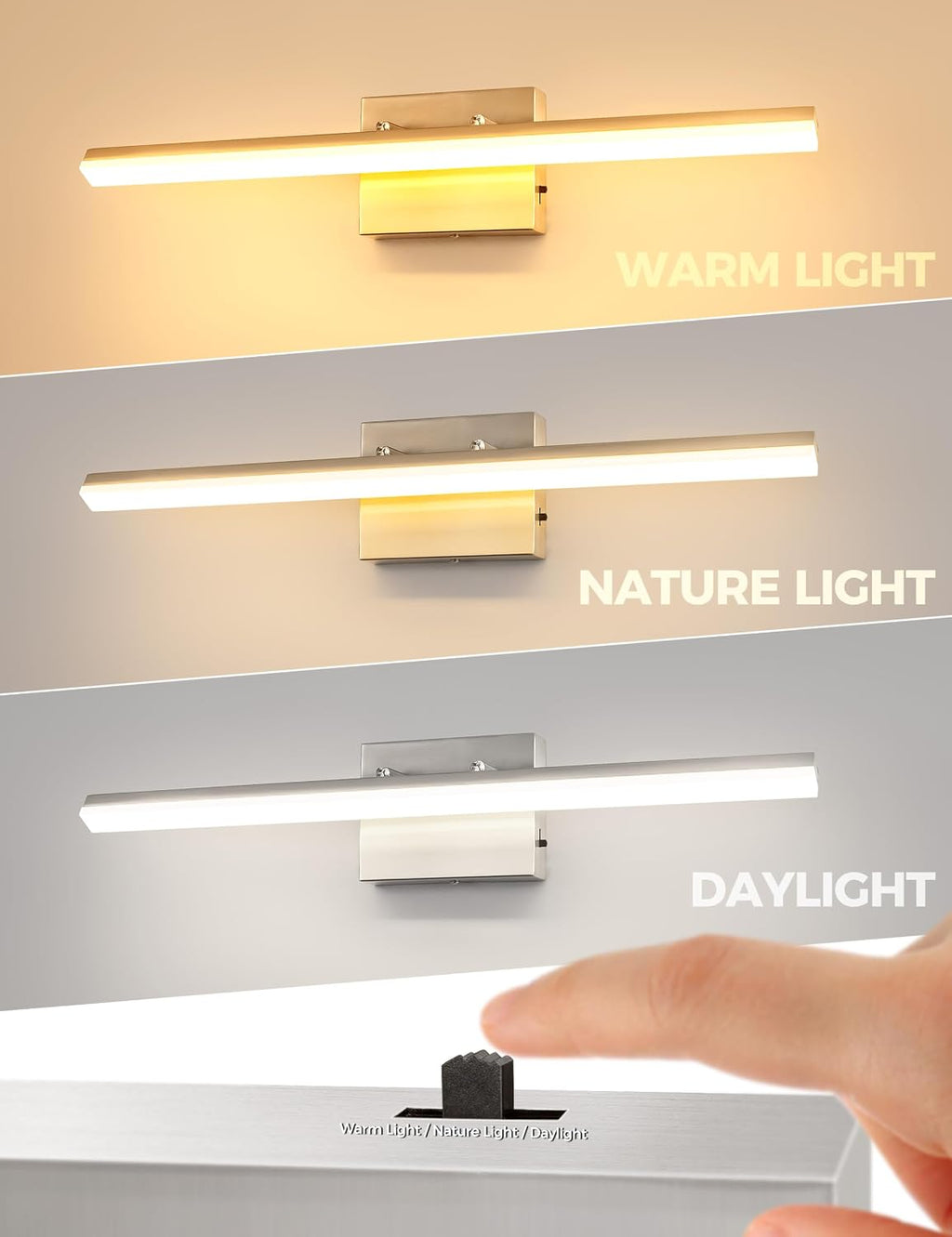 Brushed Nickel 3CCT LED Bathroom Vanity Light Bar