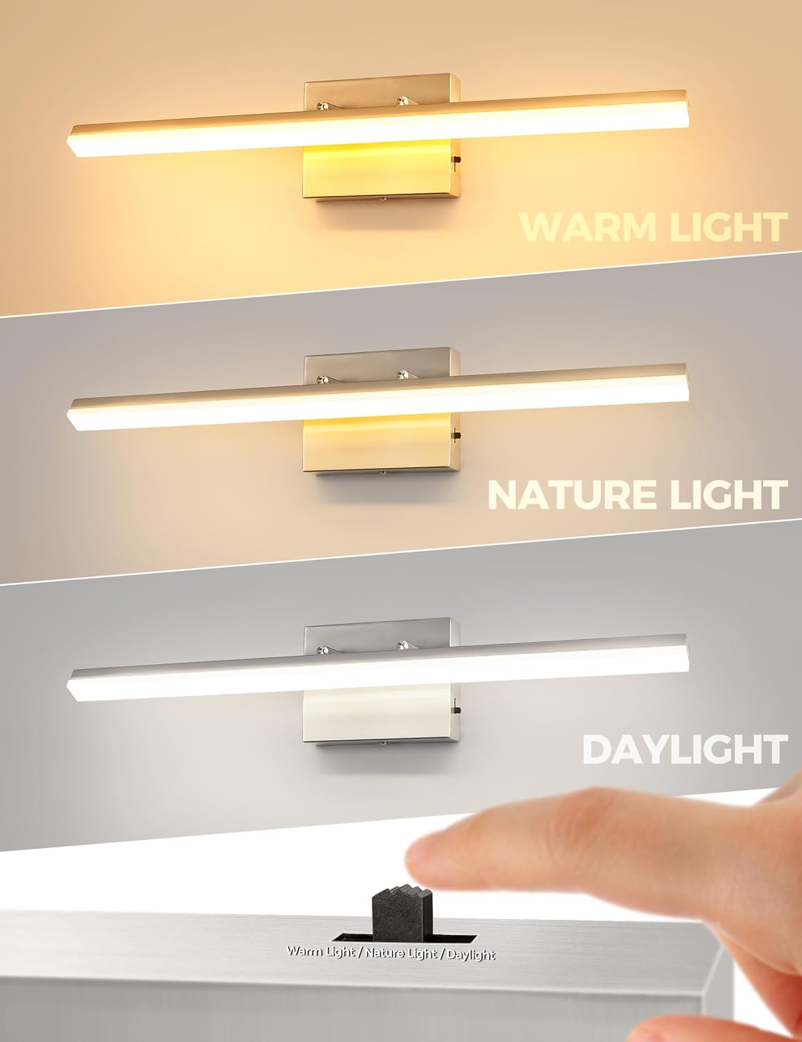 Brushed Nickel 3CCT LED Bathroom Vanity Light Bar