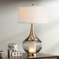 Nickel Ribbed Glass Table Lamp
