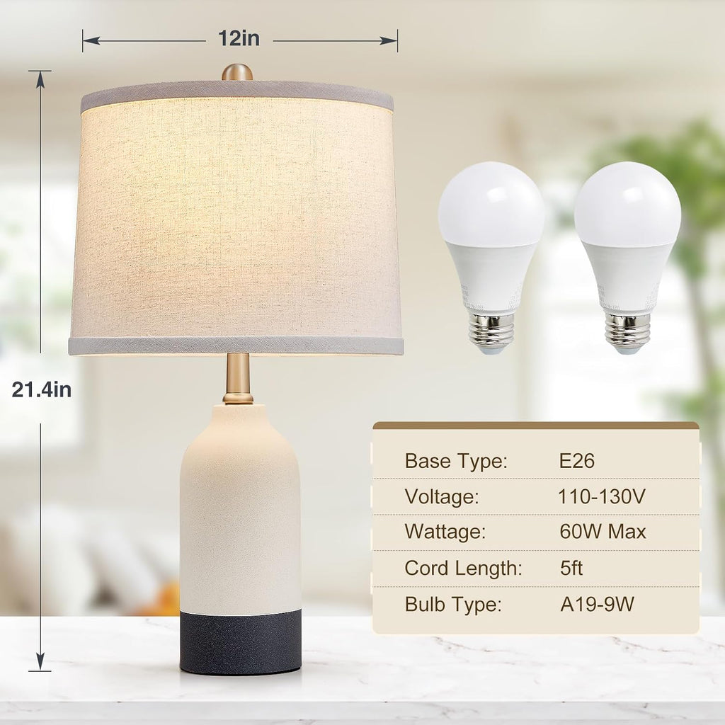 2 Pack Ceramic Bedside Table Lamps
