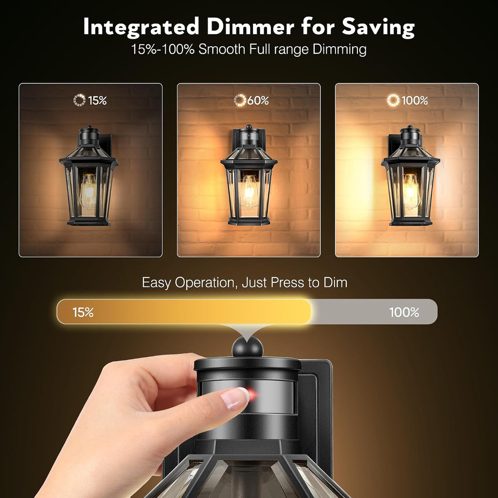 2 Pack Black Motion Sensor Dusk to Dawn Outdoor Wall Lantern