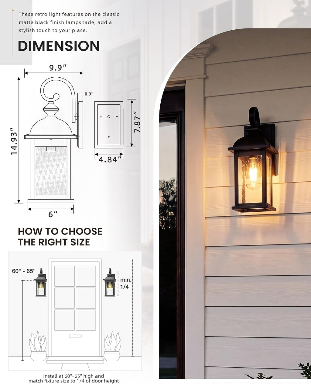 2 Pack Black Seeded Glass Outdoor Sconce