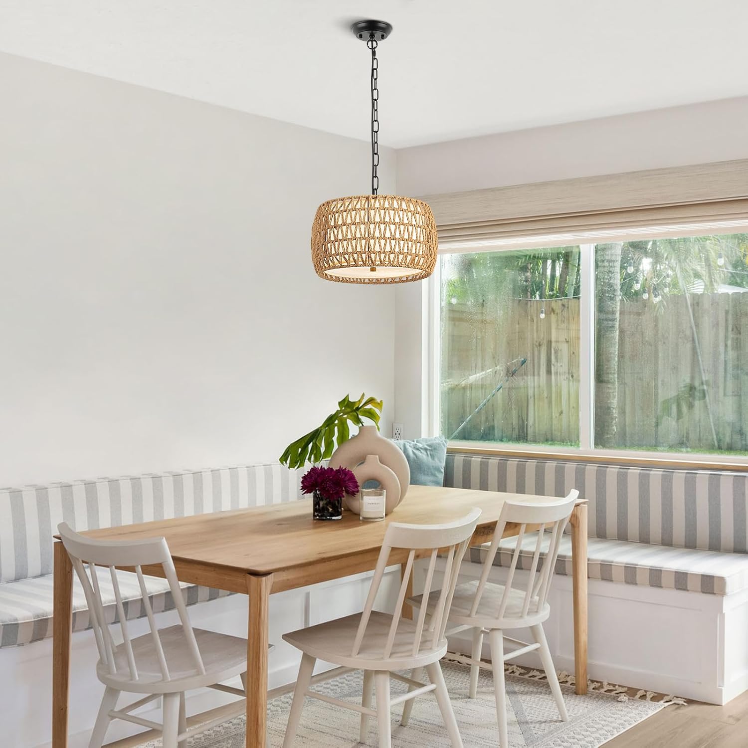 3-Light Drum Rattan Boho Pendant Light
