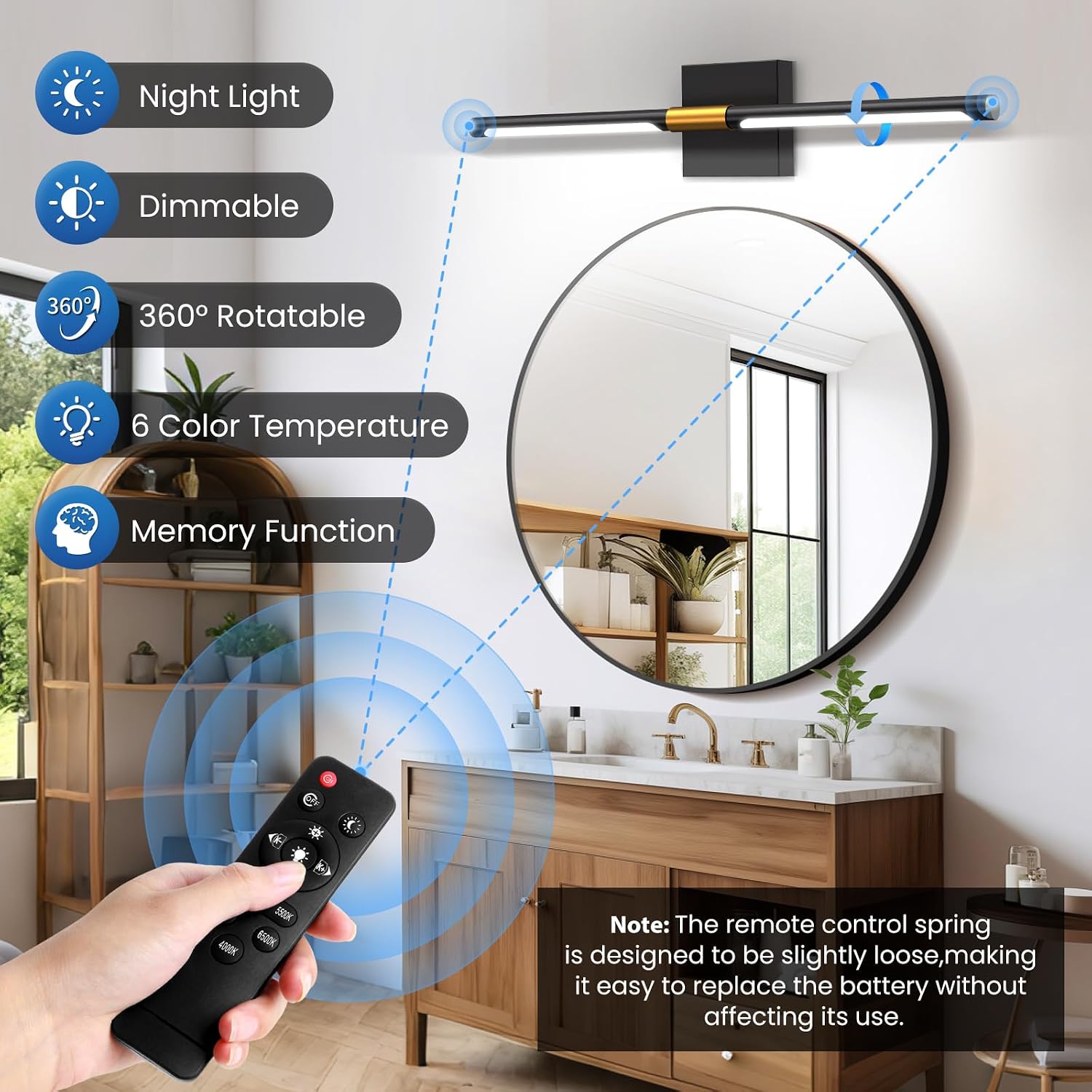 24 Inch Rotatable Black Dimmable LED Bathroom Vanity Light