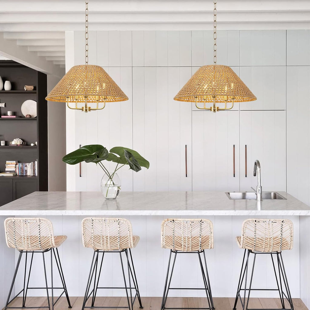 5-Light Cone Wicker Rattan Farmhouse Chandelier