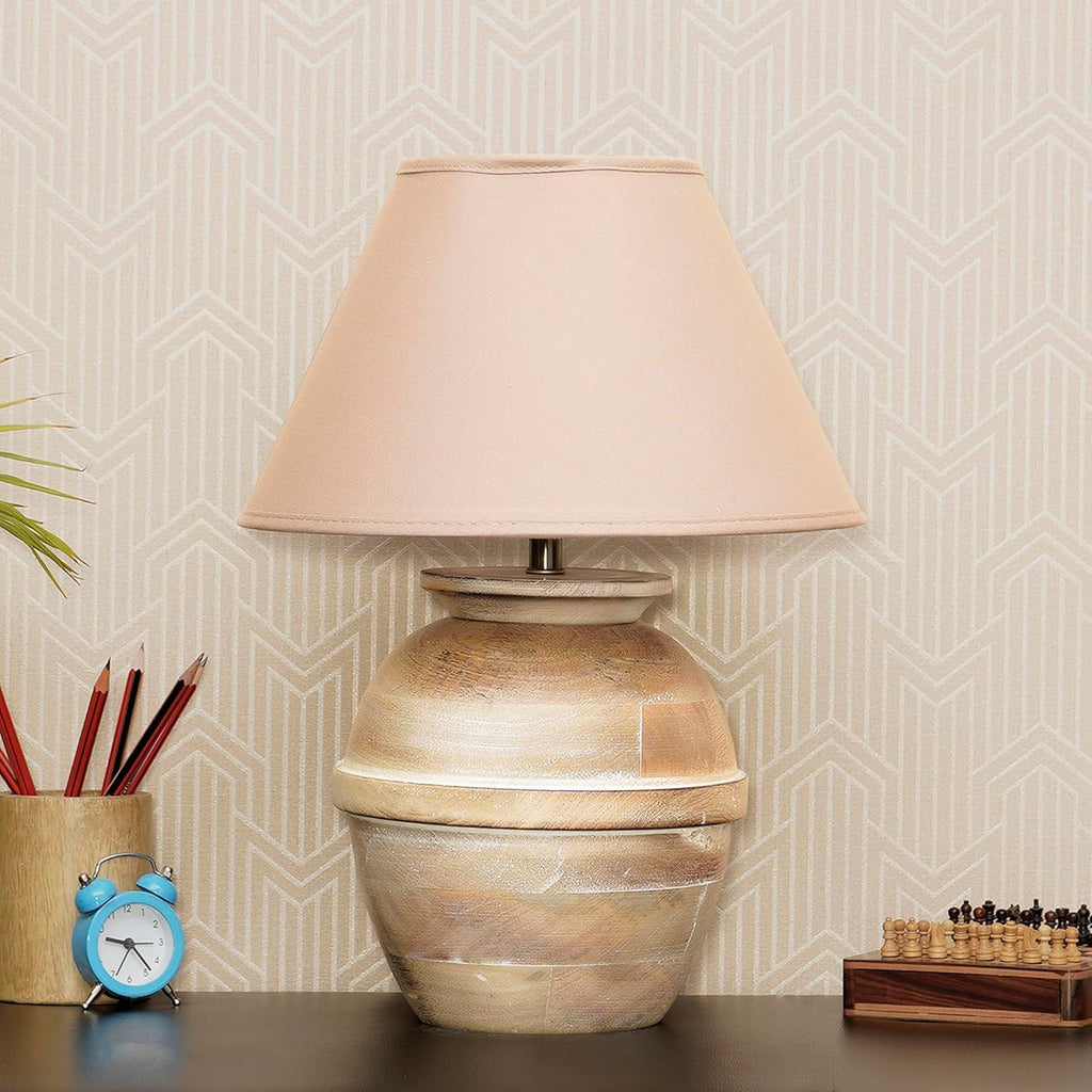 Wooden Rustic Bedside Table Lamp