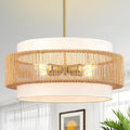 4-Light Fabric Shade Rattan Boho Chandelier