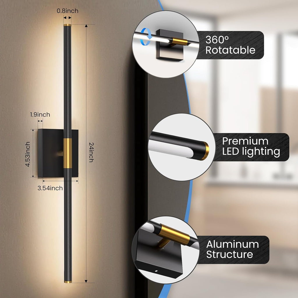 24 Inch Rotatable Black Dimmable LED Bathroom Vanity Light