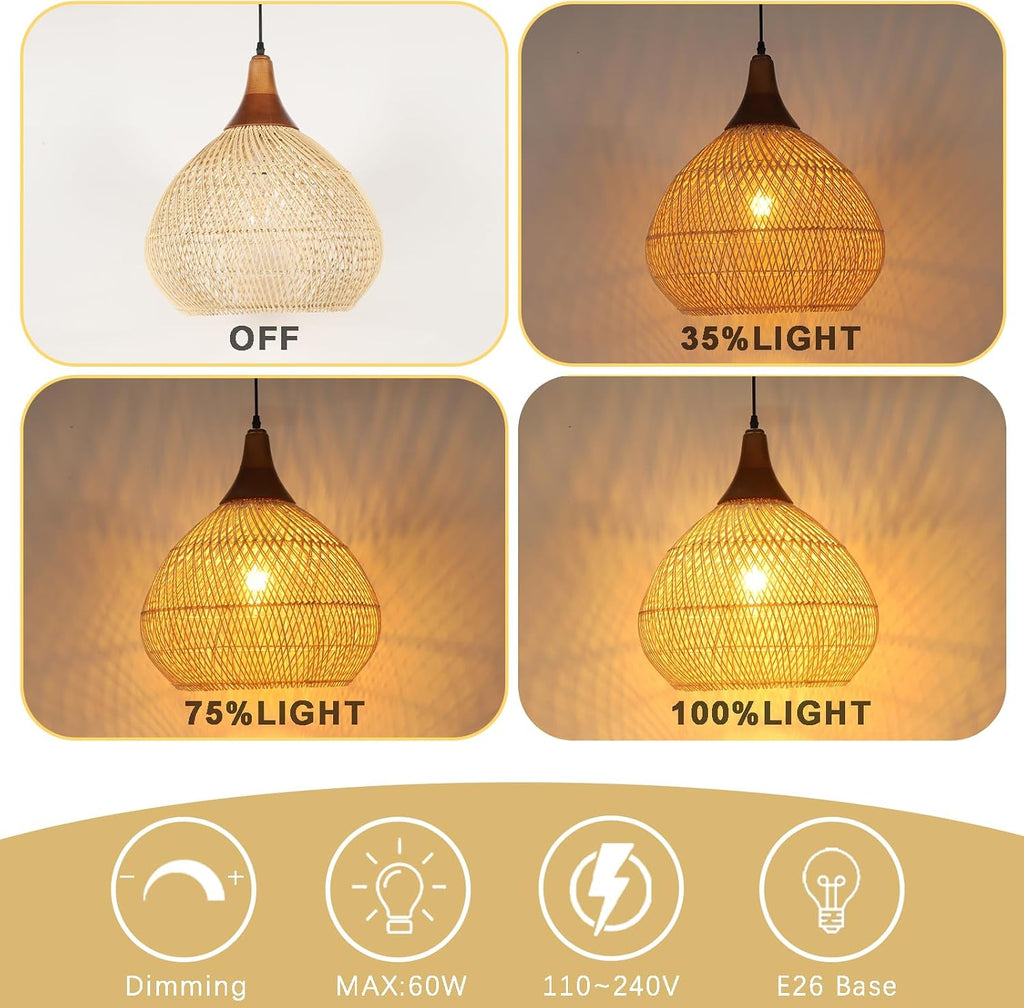 Wood Basket Woven Rattan Pendant Light
