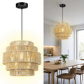 Beige 5-Tier Woven Rattan Boho Pendant Light