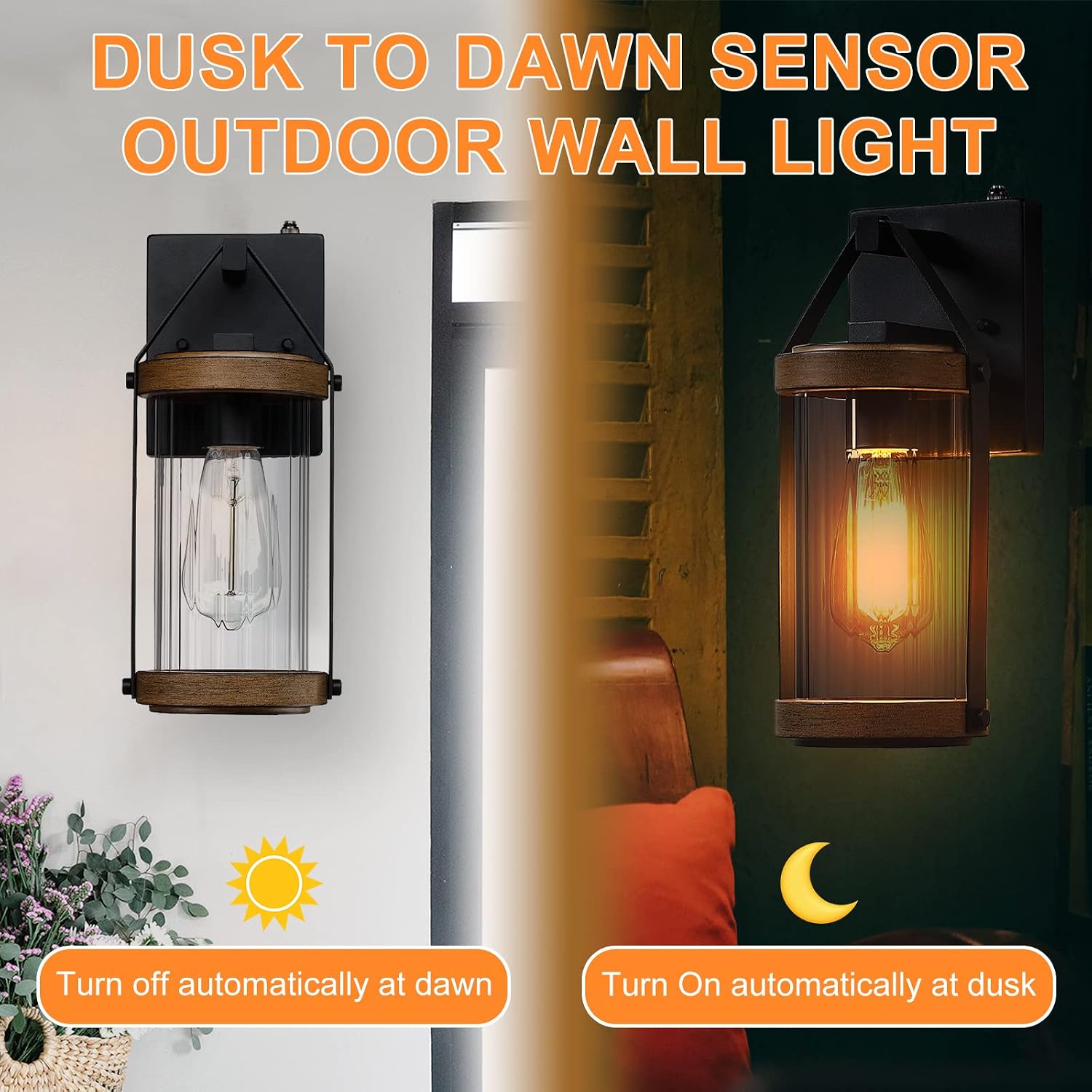 2 Pack Dusk to Dawn Outdoor Wall Lanterns