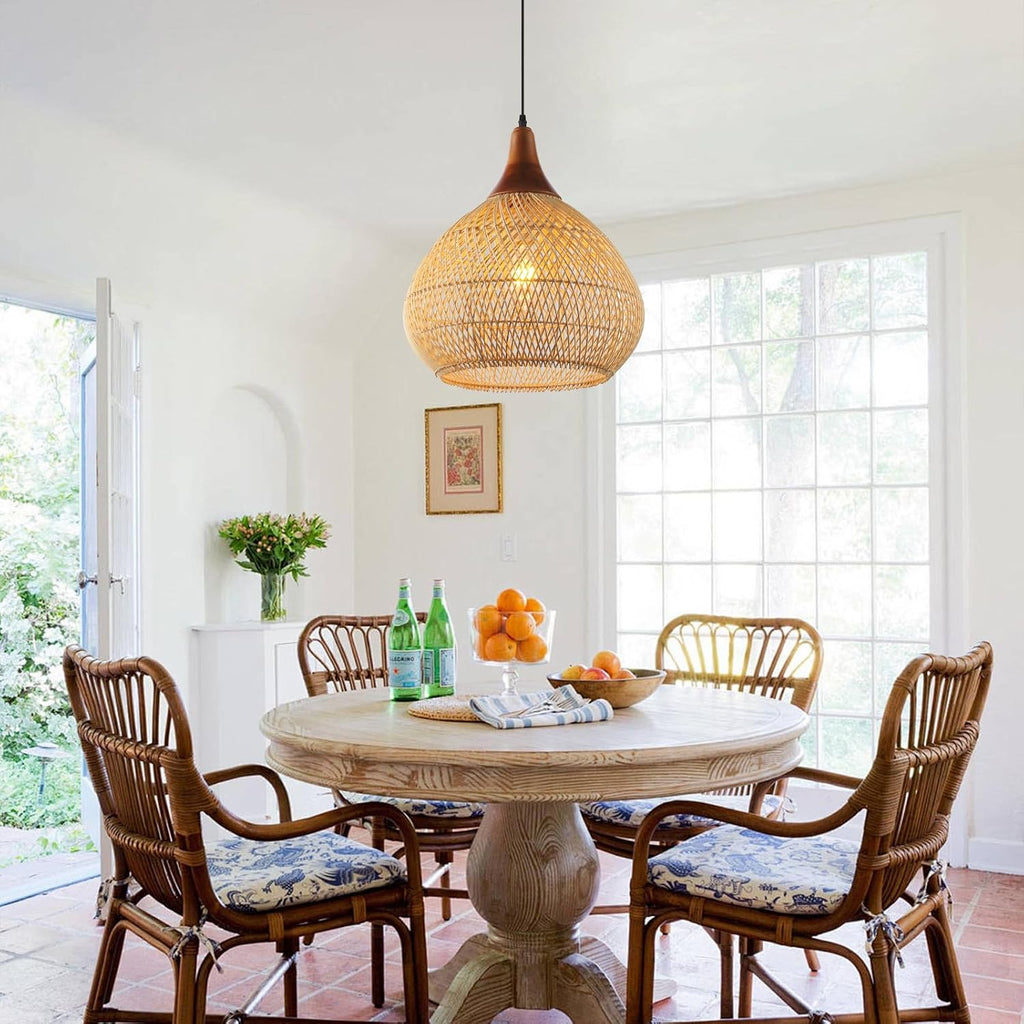 Wood Basket Woven Rattan Pendant Light