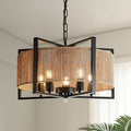 Black 5-Light Rattan Farmhouse Chandelier