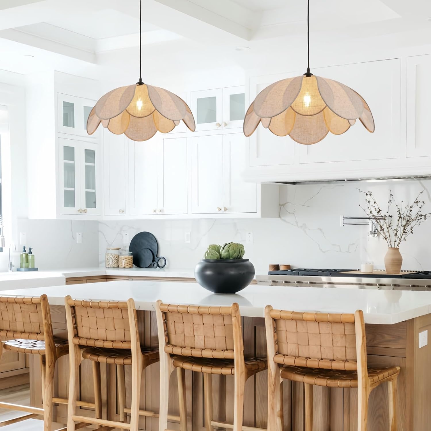 Linen Rattan Boho Pendant Chandelier