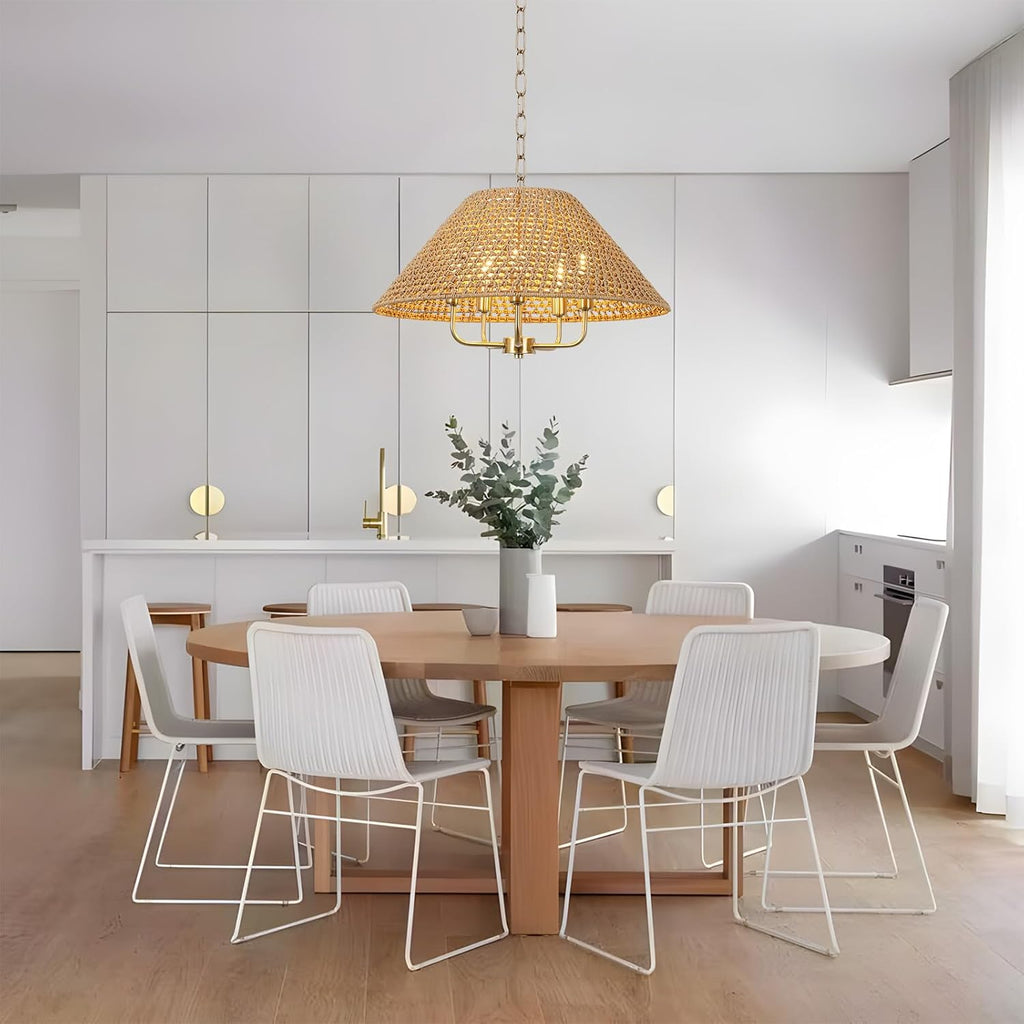 5-Light Cone Wicker Rattan Farmhouse Chandelier