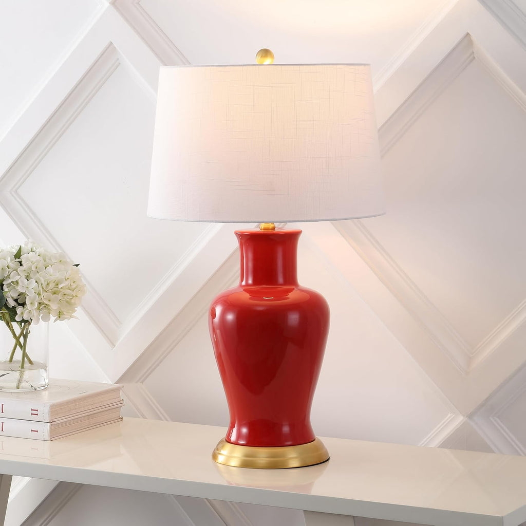 29" Red Ceramic Urn Table Lamp