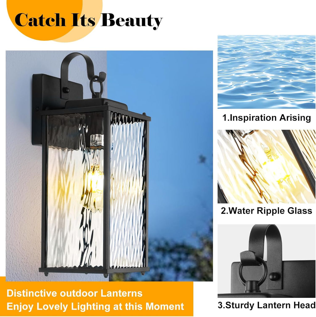 15" Black IP65 Water Ripple Outdoor Sconce