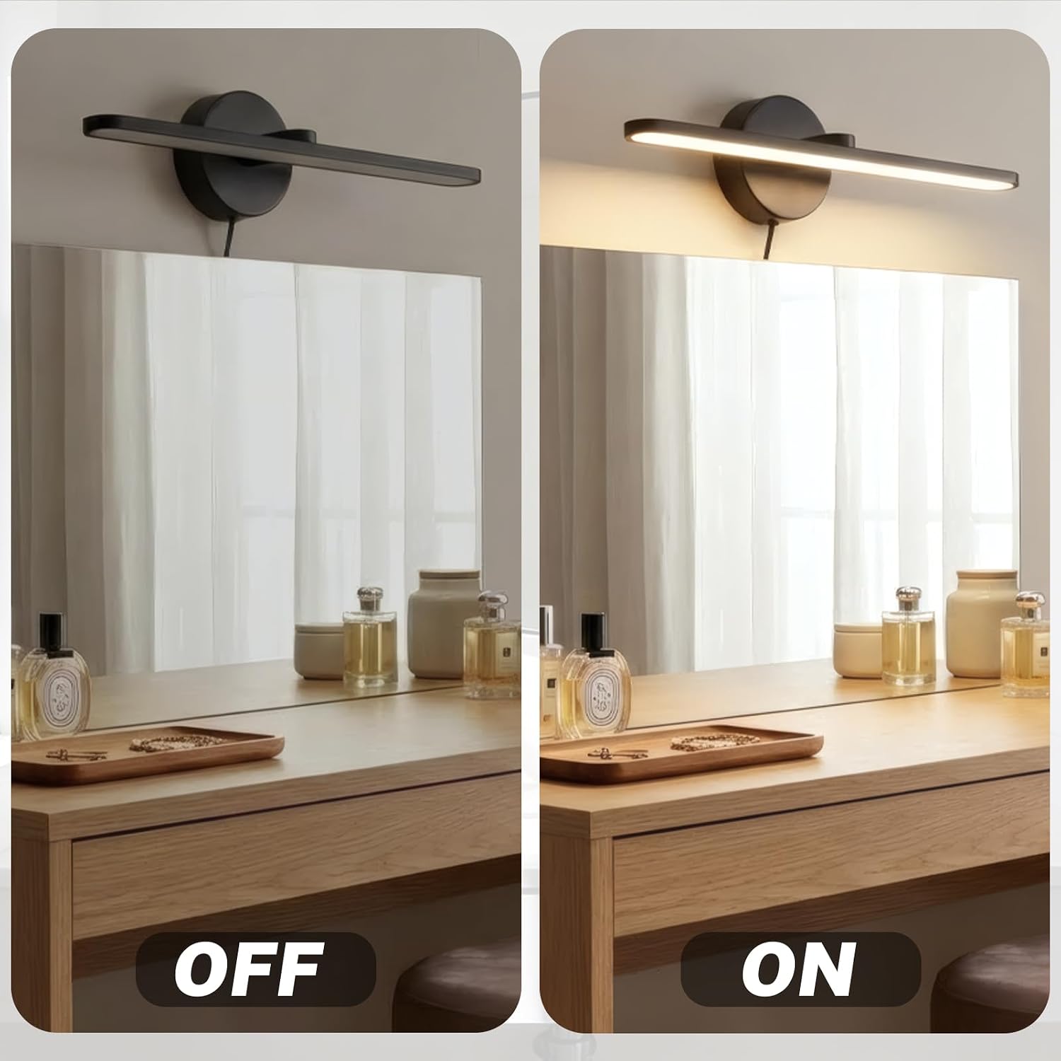 15" Rotatable Black IP44 Dimmable LED Vanity Light