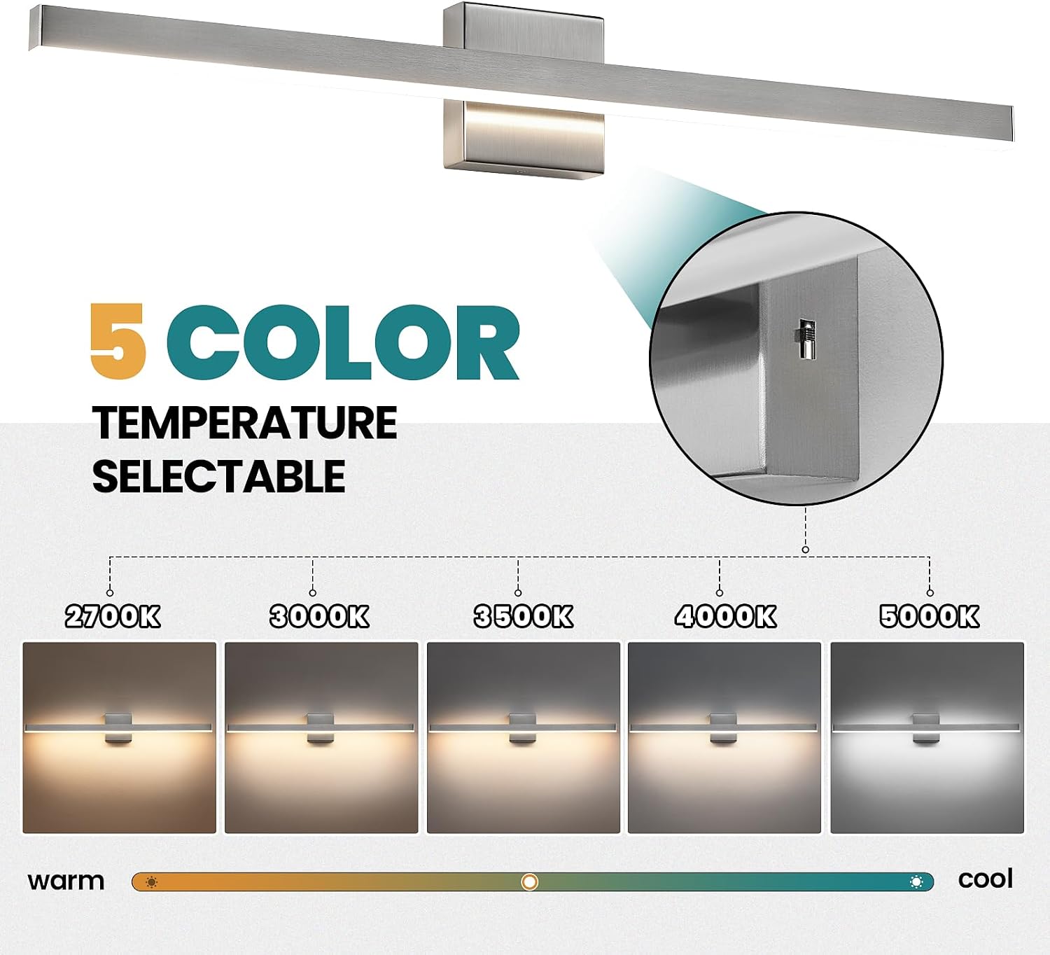 32 Inch Brushed Nickel 5CCT Dimmable LED Vanity Light