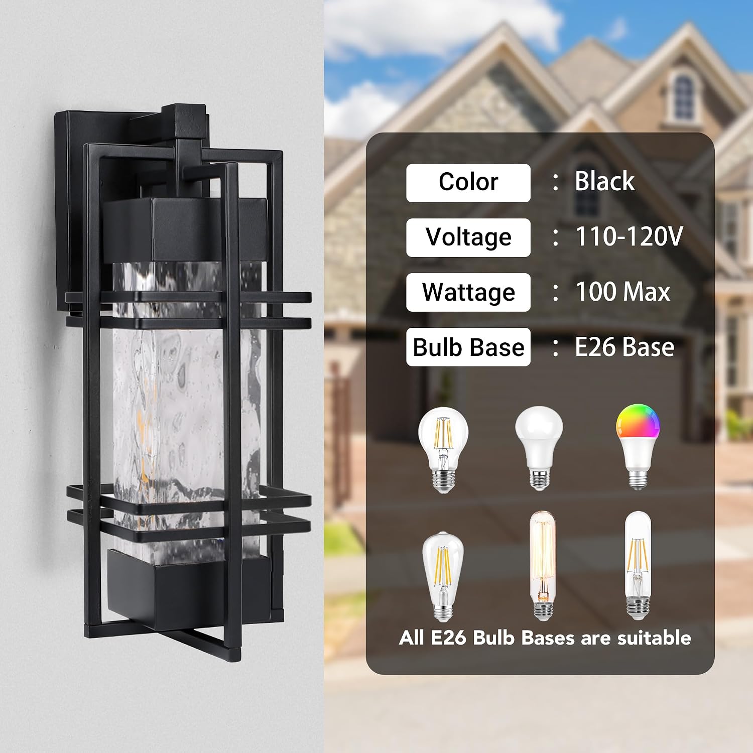 2 Pack Black Water Ripple Outdoor Wall Sconce
