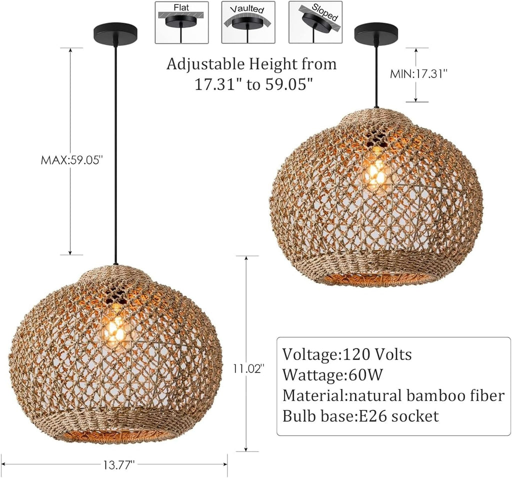 1-Light Coastal Woven Rattan Pendant Light