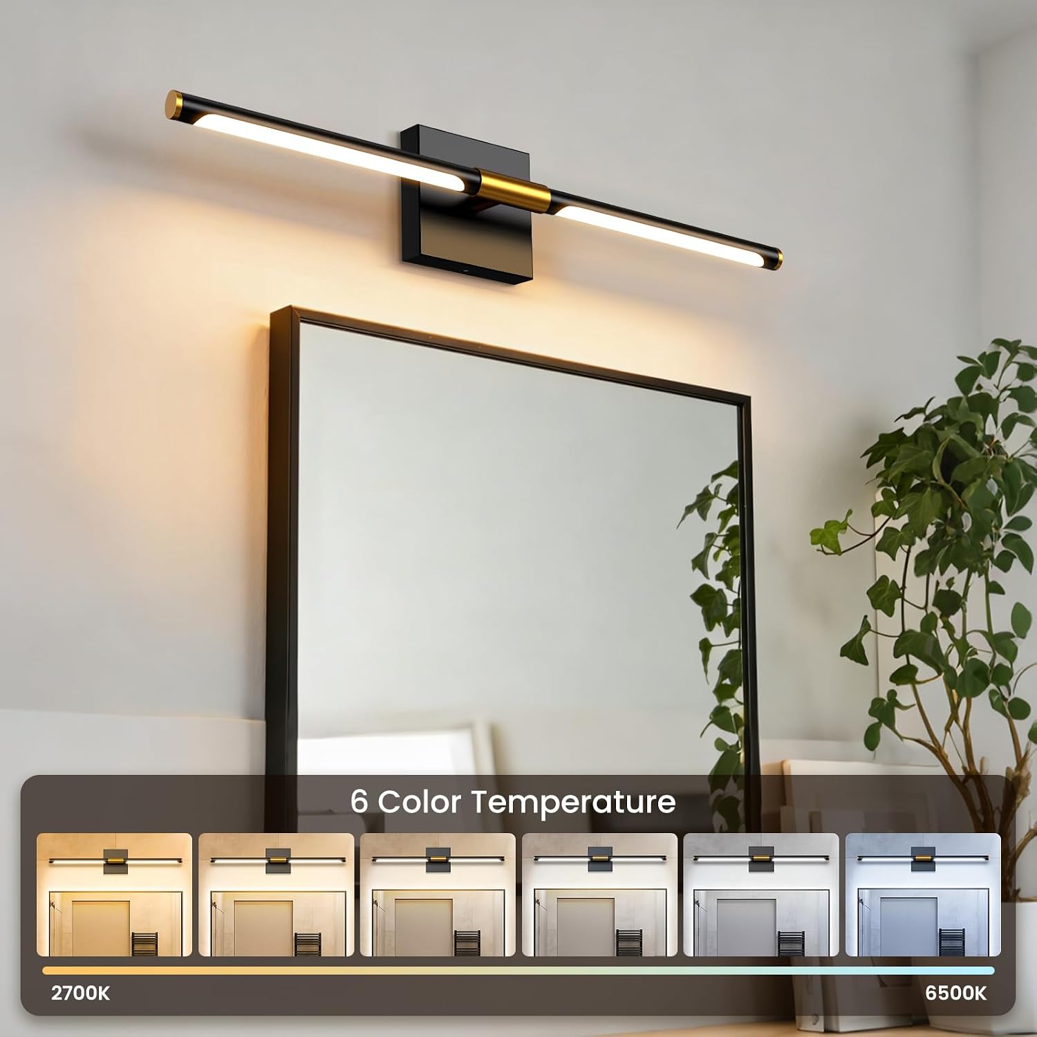24 Inch Rotatable Black Dimmable LED Bathroom Vanity Light