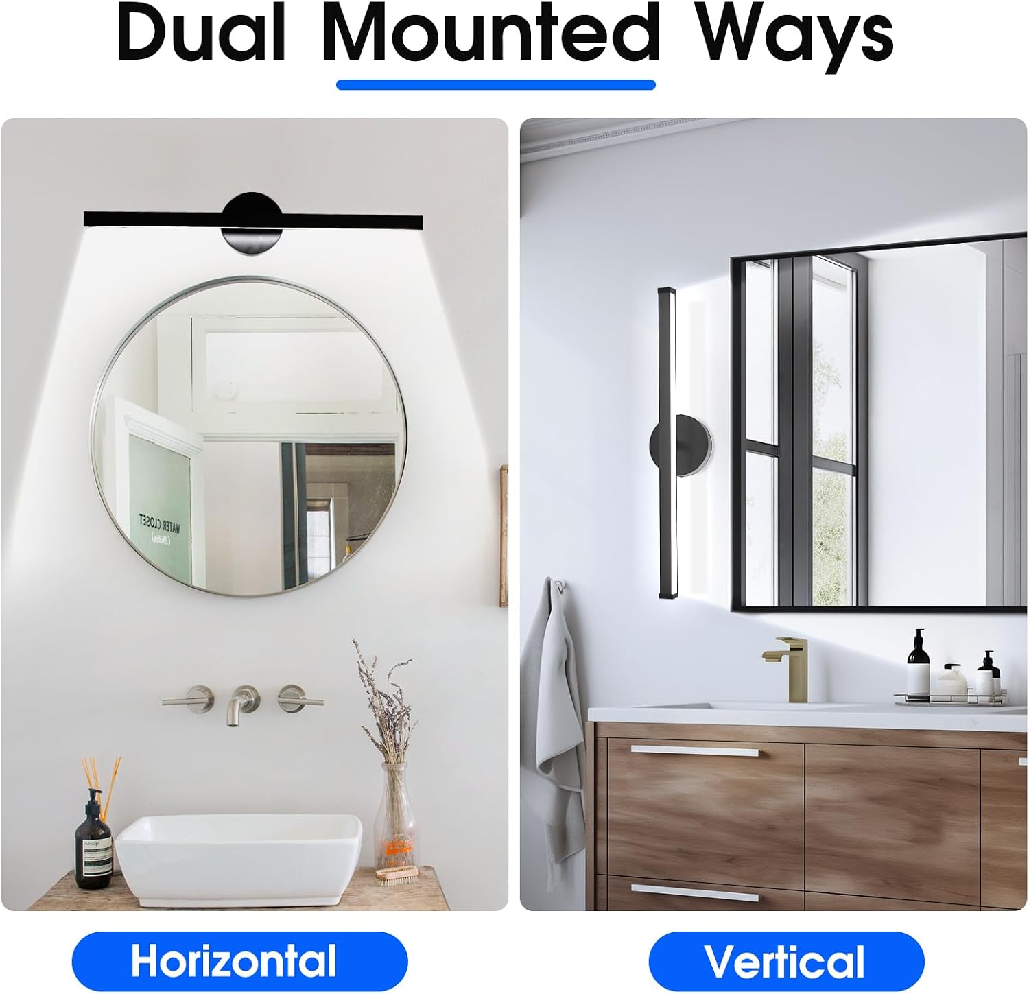 23 Inch Rotatable Black LED Vanity Light with Night Light