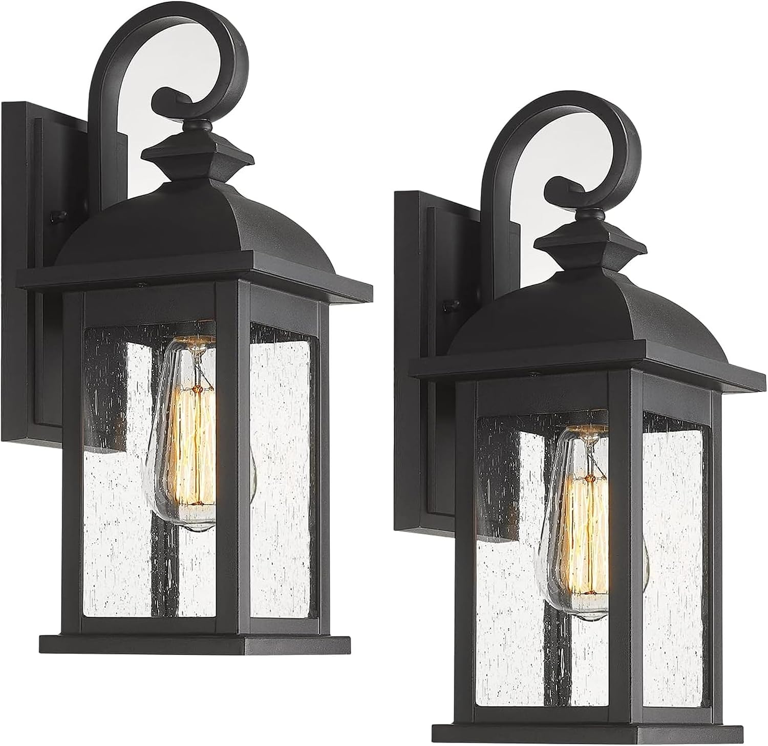 2 Pack Black Seeded Glass Outdoor Sconce