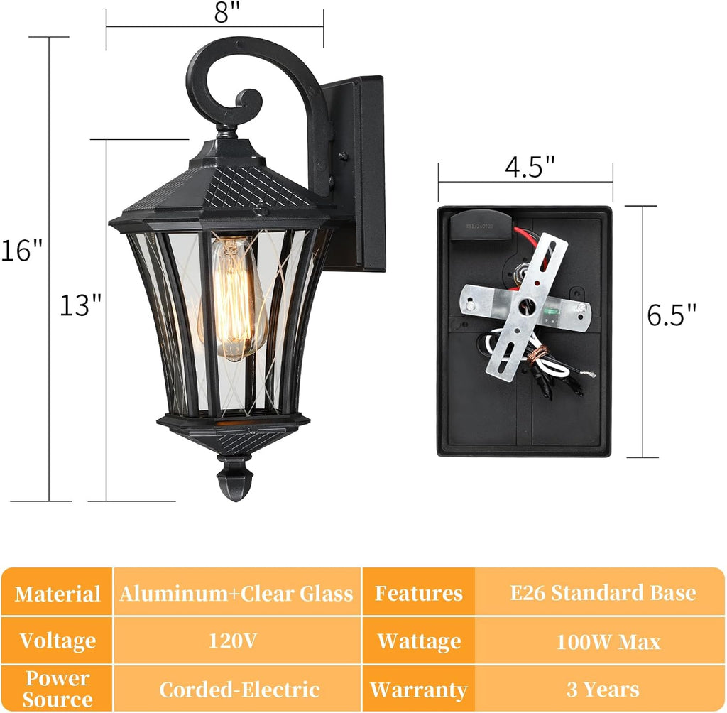 2 Pack Black Farmhouse Outdoor Wall Sconce
