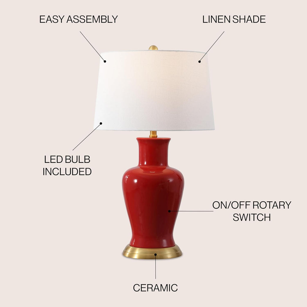 29" Red Ceramic Urn Table Lamp