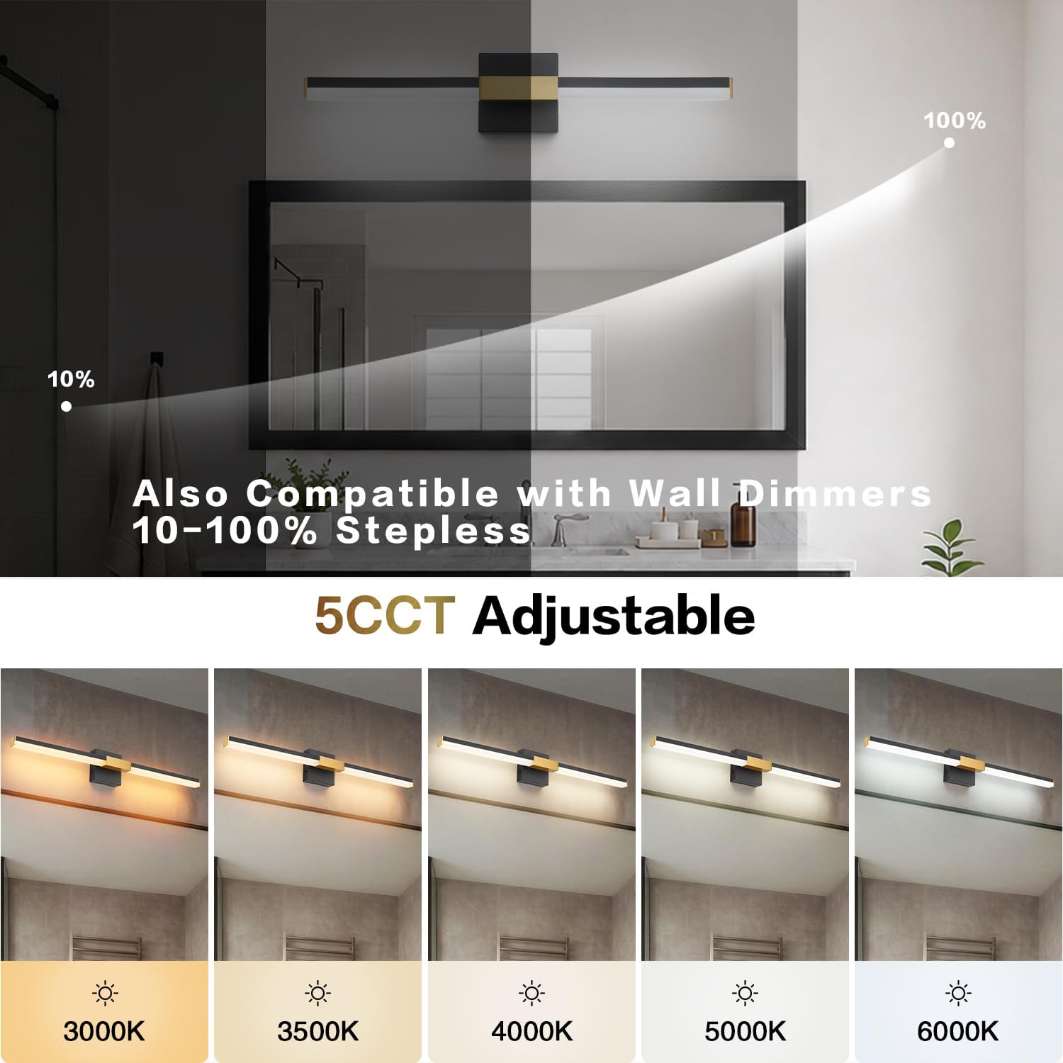 Black Gold 5CCT Adjustable LED Bathroom Vanity Light Bar