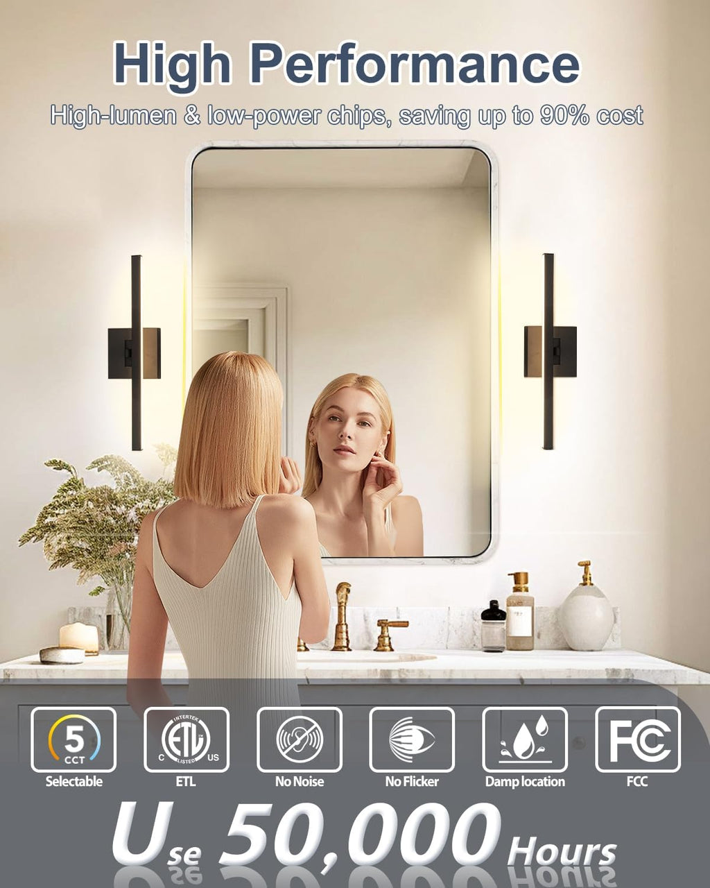 Rotatable Black LED Bathroom Vanity Light 5CCT Dimmable