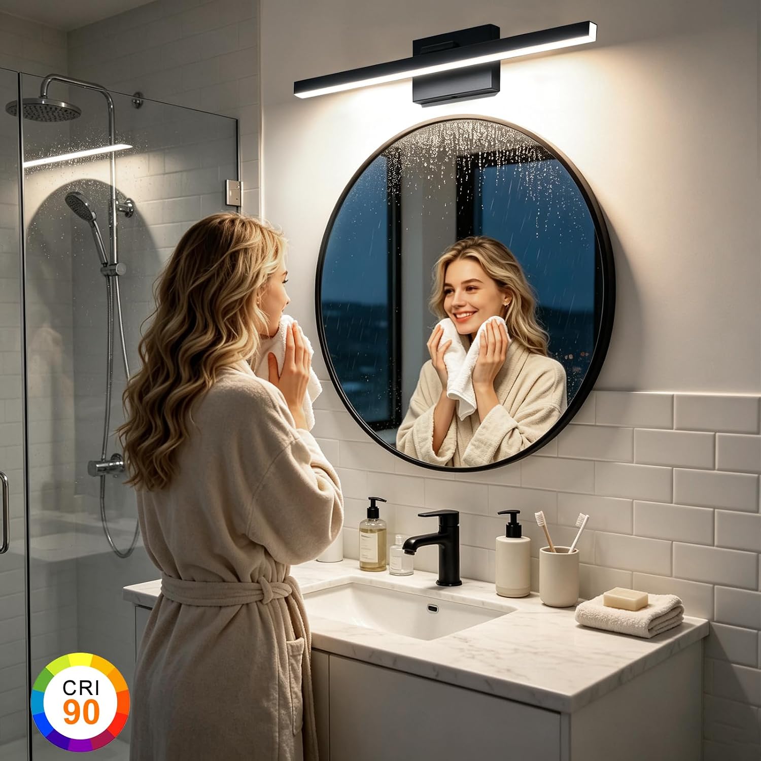 32" Rotatable Black 5CCT Dimmable LED Vanity Light