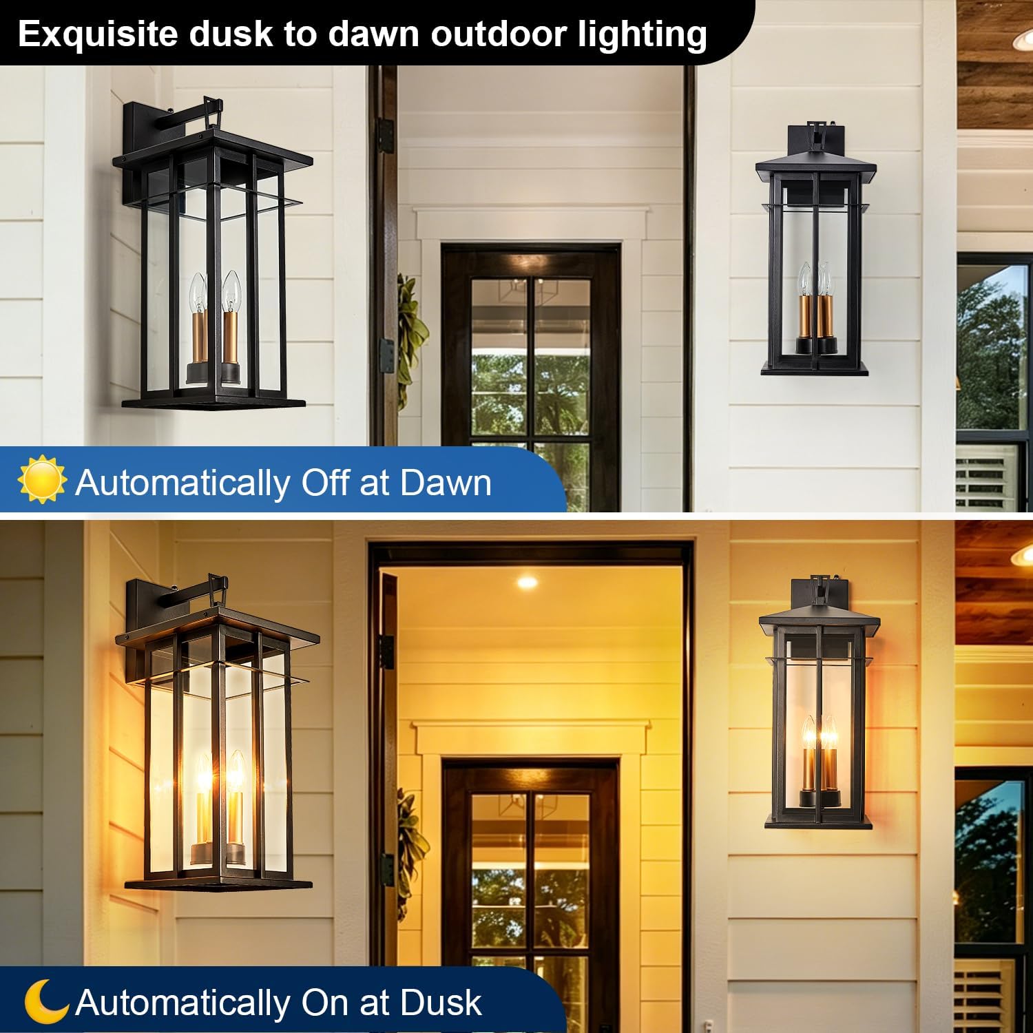 20" Black Dusk to Dawn Outdoor Wall Lantern